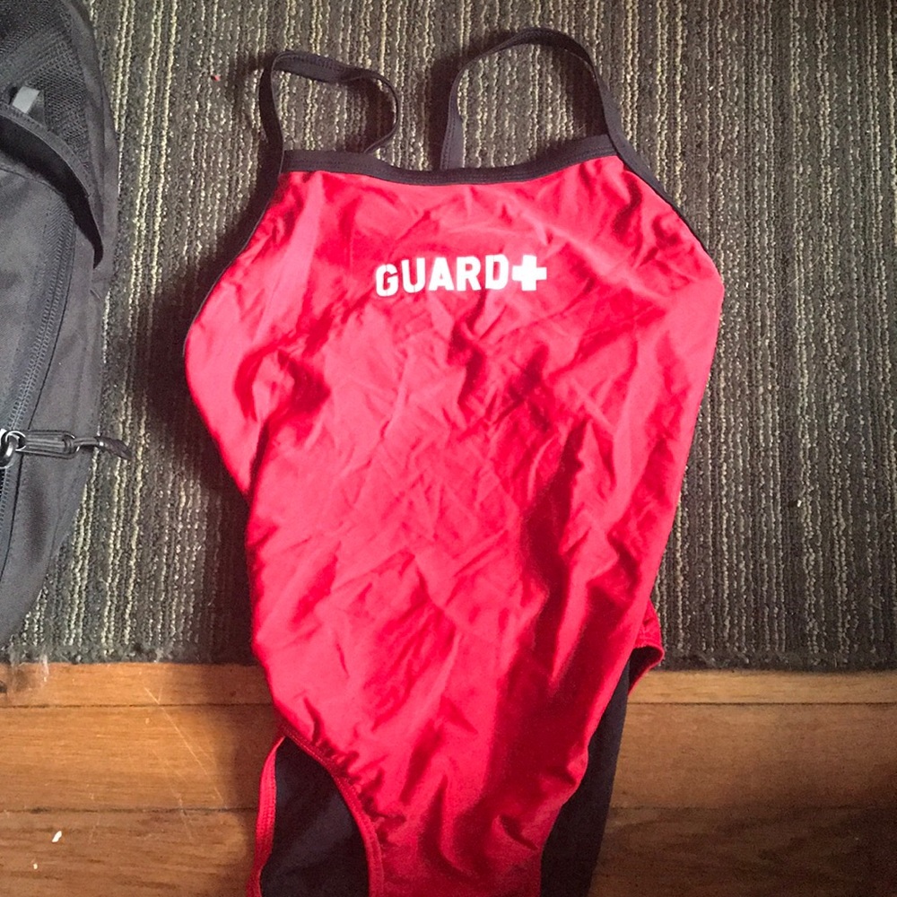 Red and Black Lifeguard Sporti Swim Suit